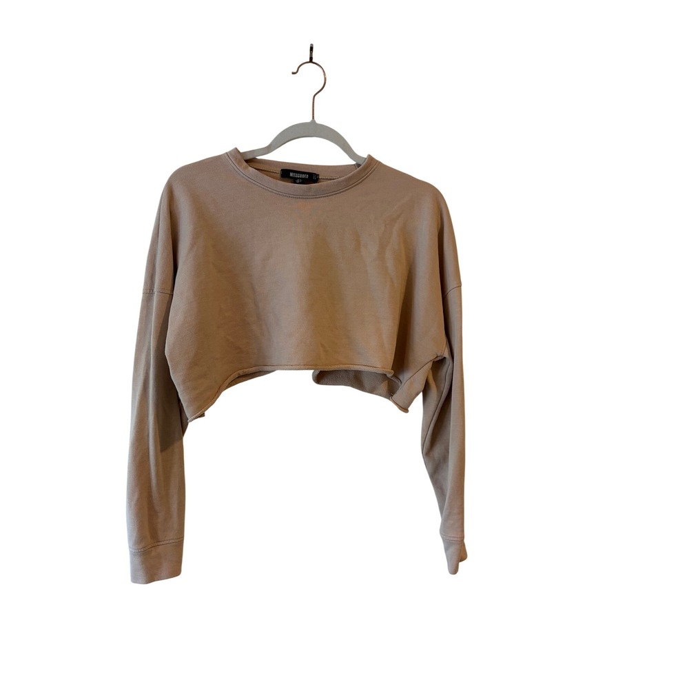 Missguided Womens Cropped Sweatshirt Tan Raw Hem Long Sleeve Size US 4